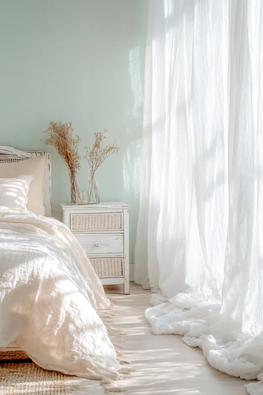 Airy summer cottage bedroom styling for a breezy cozy retreat