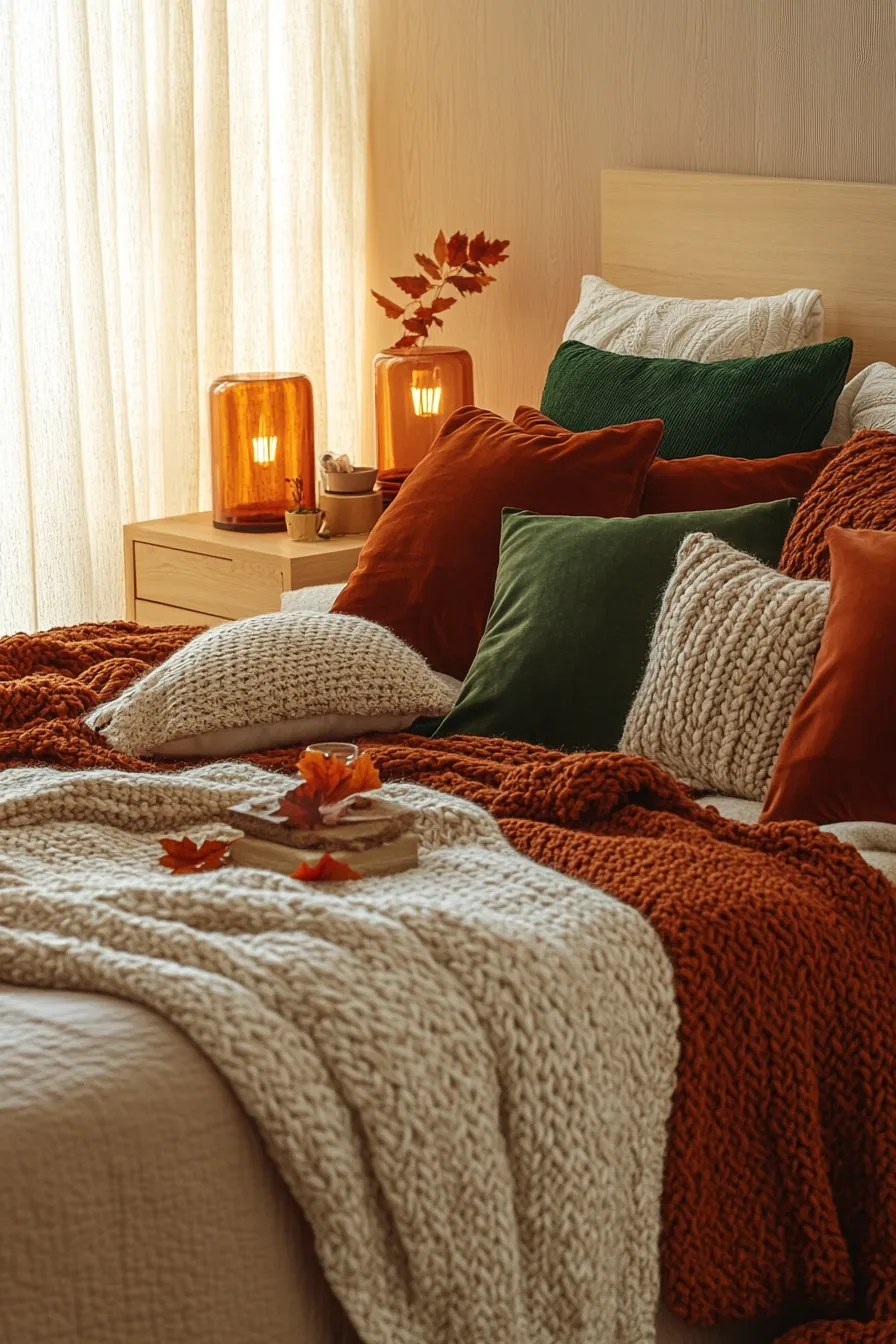 Autumn Earthy Bedroom Textile Ideas for Cozy and Warm Ambience