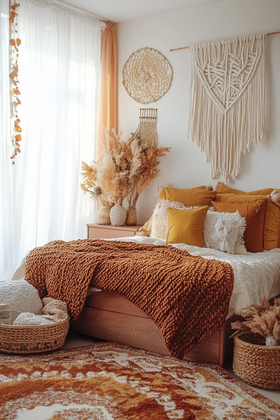 Bohemian Fall Bedroom for Girls Inspired by Autumn Hues and Eclectic Decor