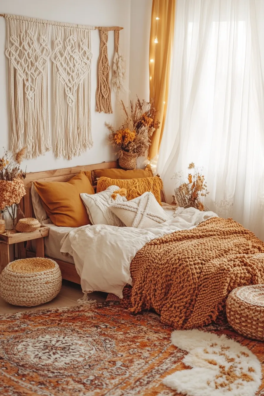 Bohemian Fall Bedroom for Girls with Cozy Earthy Vibes and Playful Accents