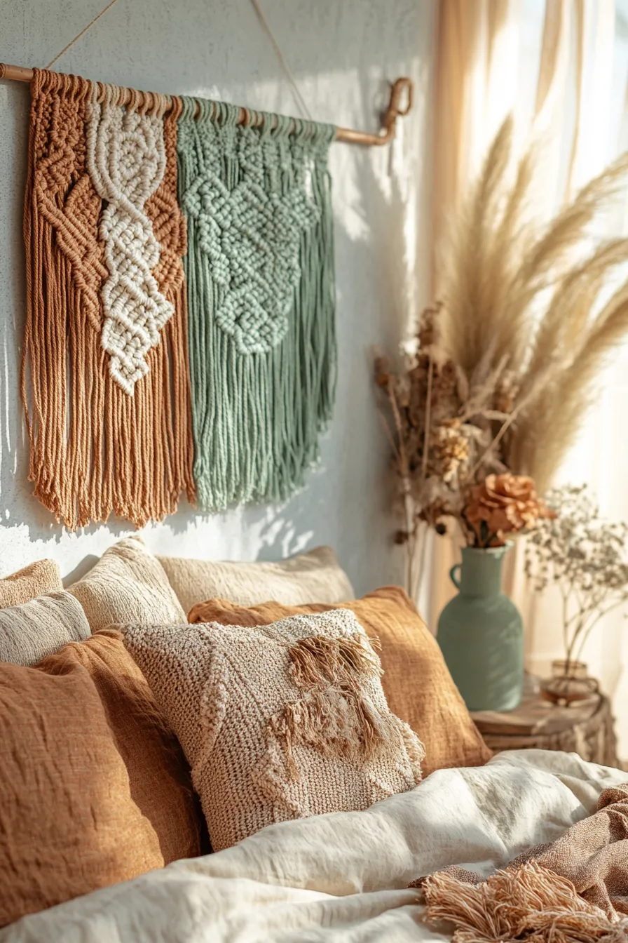 Boho chic seasonal bedroom wall hangings for a cozy creative space