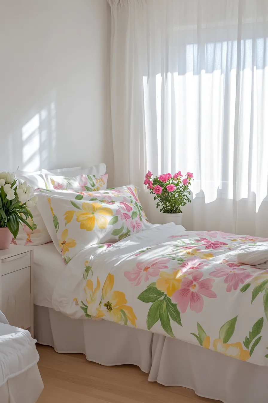 Bright Spring Floral Bedroom Accents to Refresh Small Room Ideas