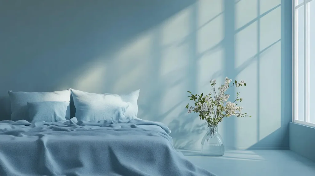 Light blue bedroom interior highlighting calm and clarity