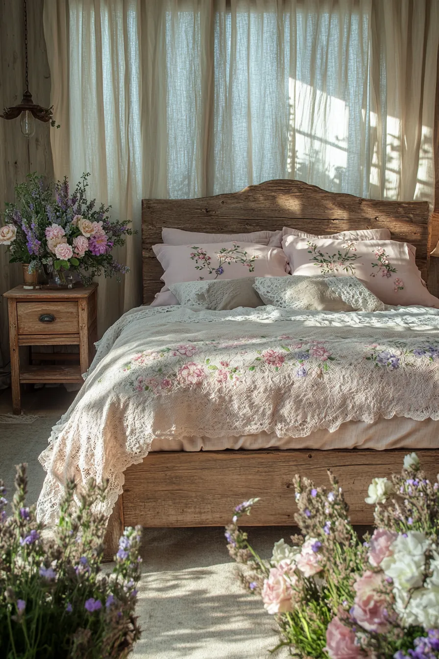 Charming Springtime Rustic Wooden Bed Decor Ideas for Cozy Bedrooms