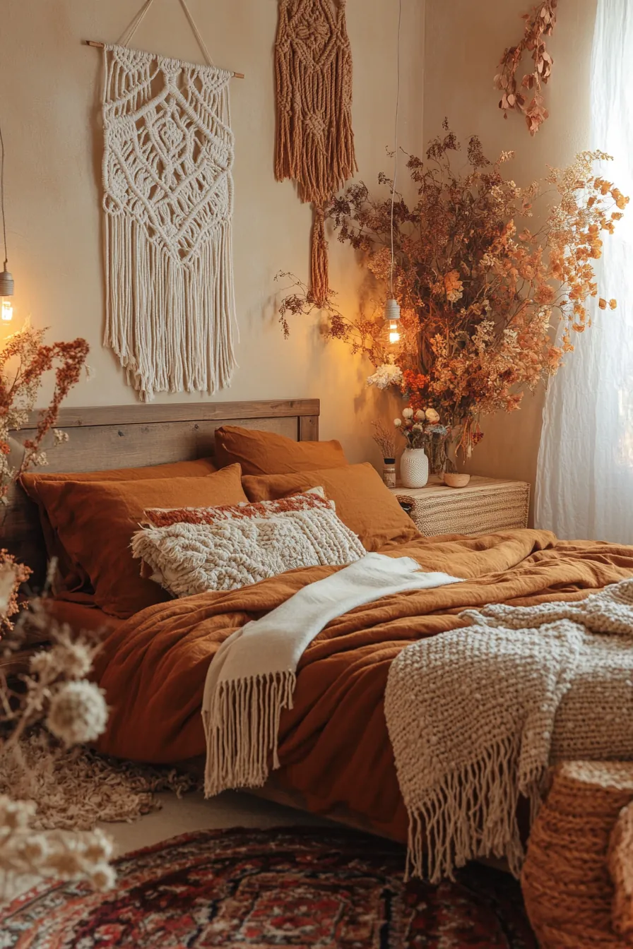 Cozy Fall Themed Bohemian Bedroom Accents to Elevate Your Space