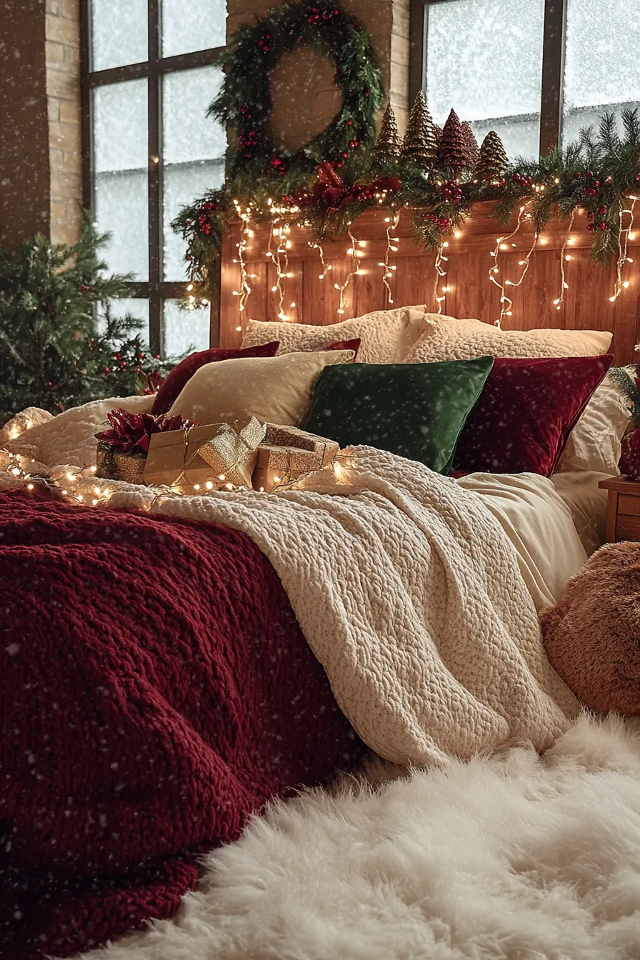 Cozy festive holiday bedroom decorating ideas for winter charm