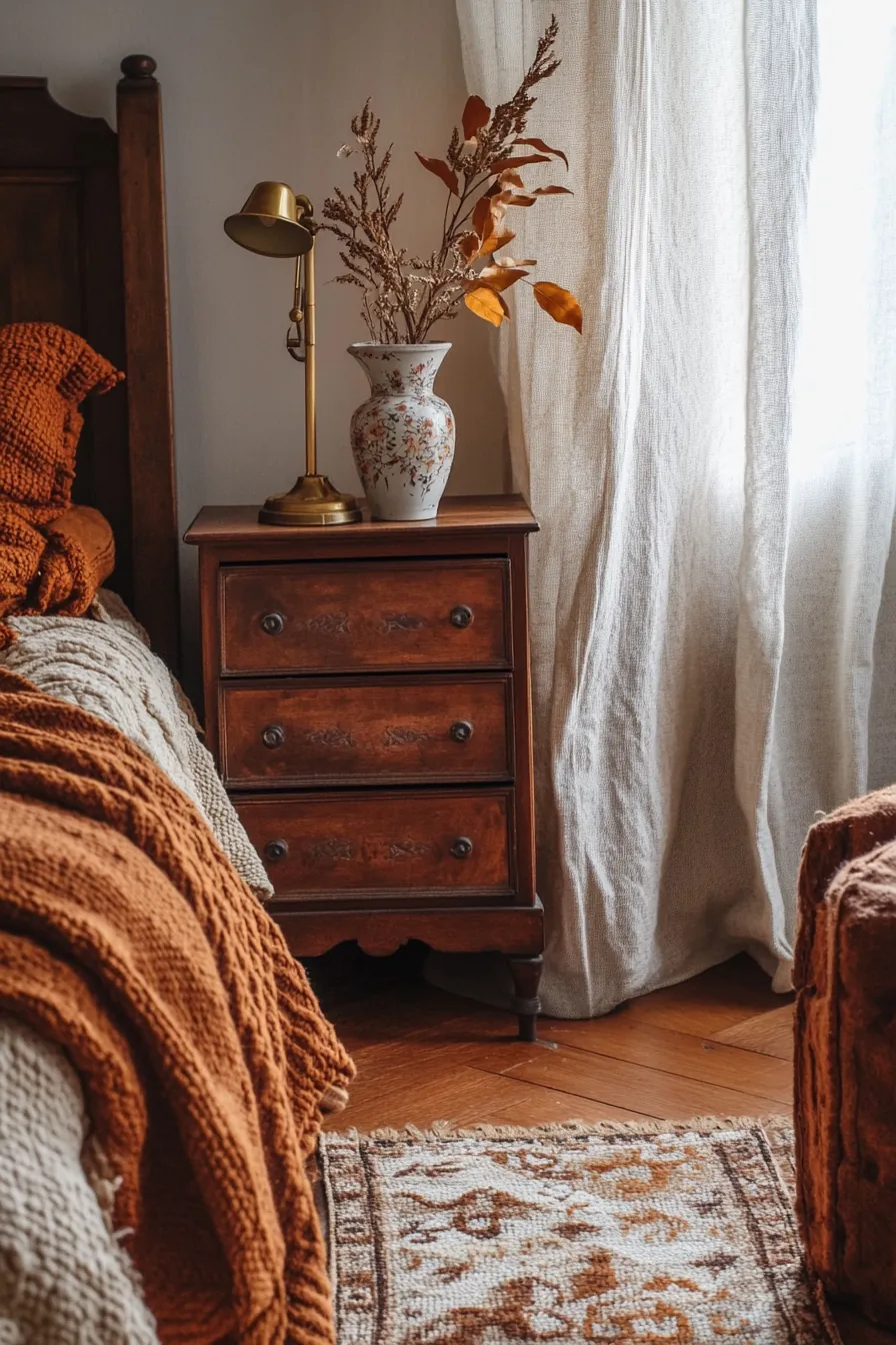 Create Cozy Charm with Warm Vintage Bedroom Accents for Fall