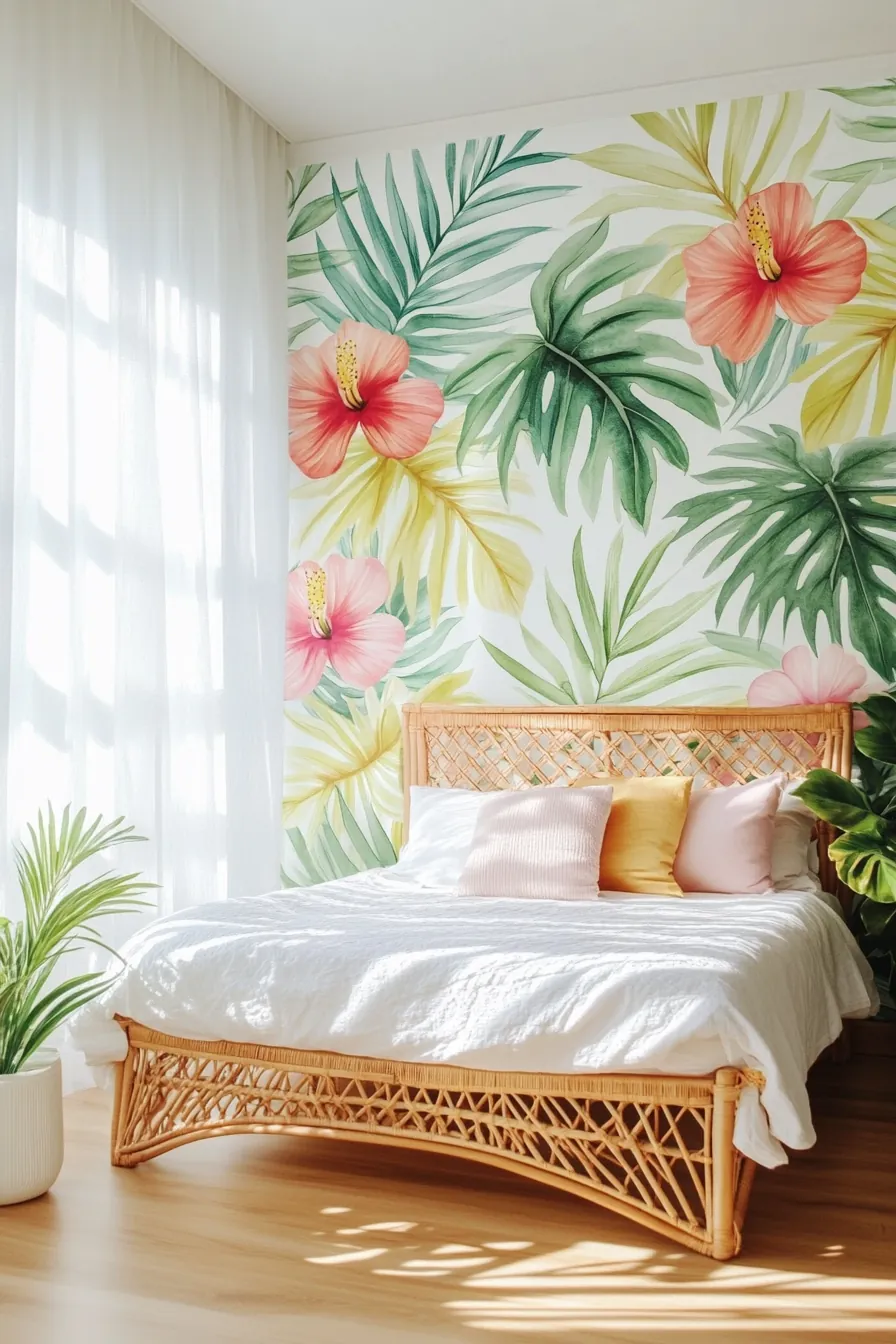 Create Vibrant Summery Tropical Bedroom Accent Walls for a Refreshing Retreat