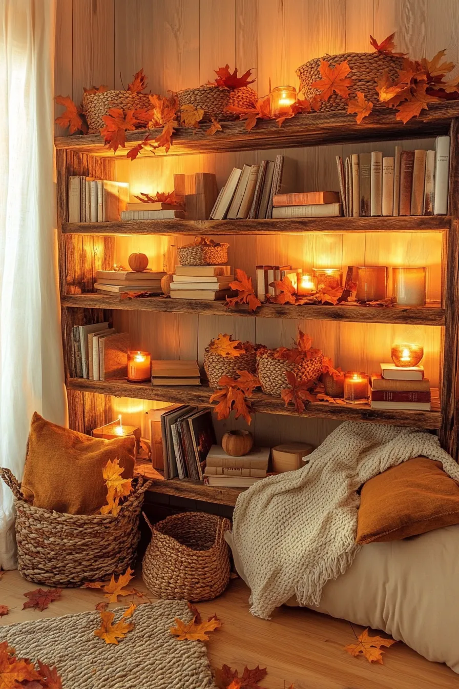 Create Warm Ambiance with Autumn Rustic Bedroom Shelving Ideas