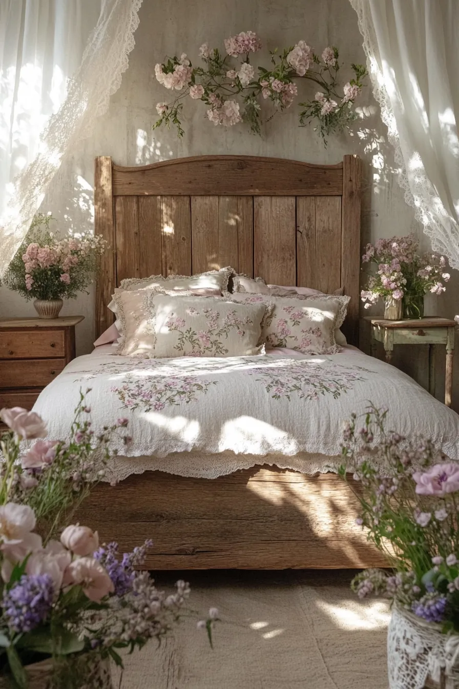 Create Warm Ambiance with Springtime Rustic Wooden Bed Decor Choices