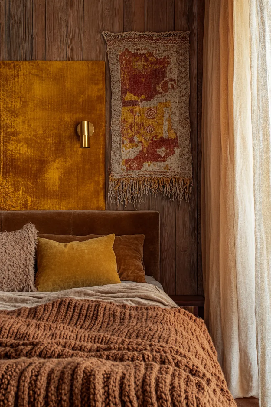 Create Warm Toned Bedroom Textures Fall Ambiance with Unique Wall Features