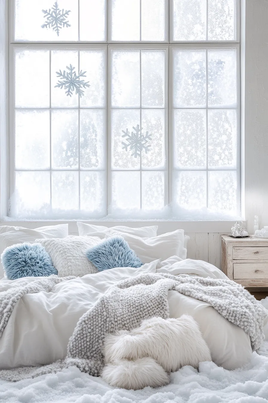 Create a Calm Ambiance with Winter Snowy White Bedroom Inspirations
