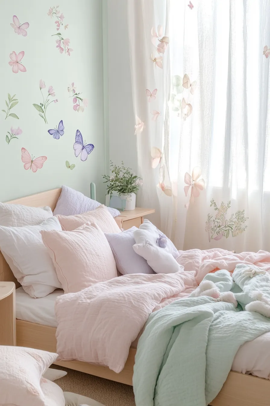Create a Charming Kids Bedroom with Soft Pastel Tones and Spring Decor