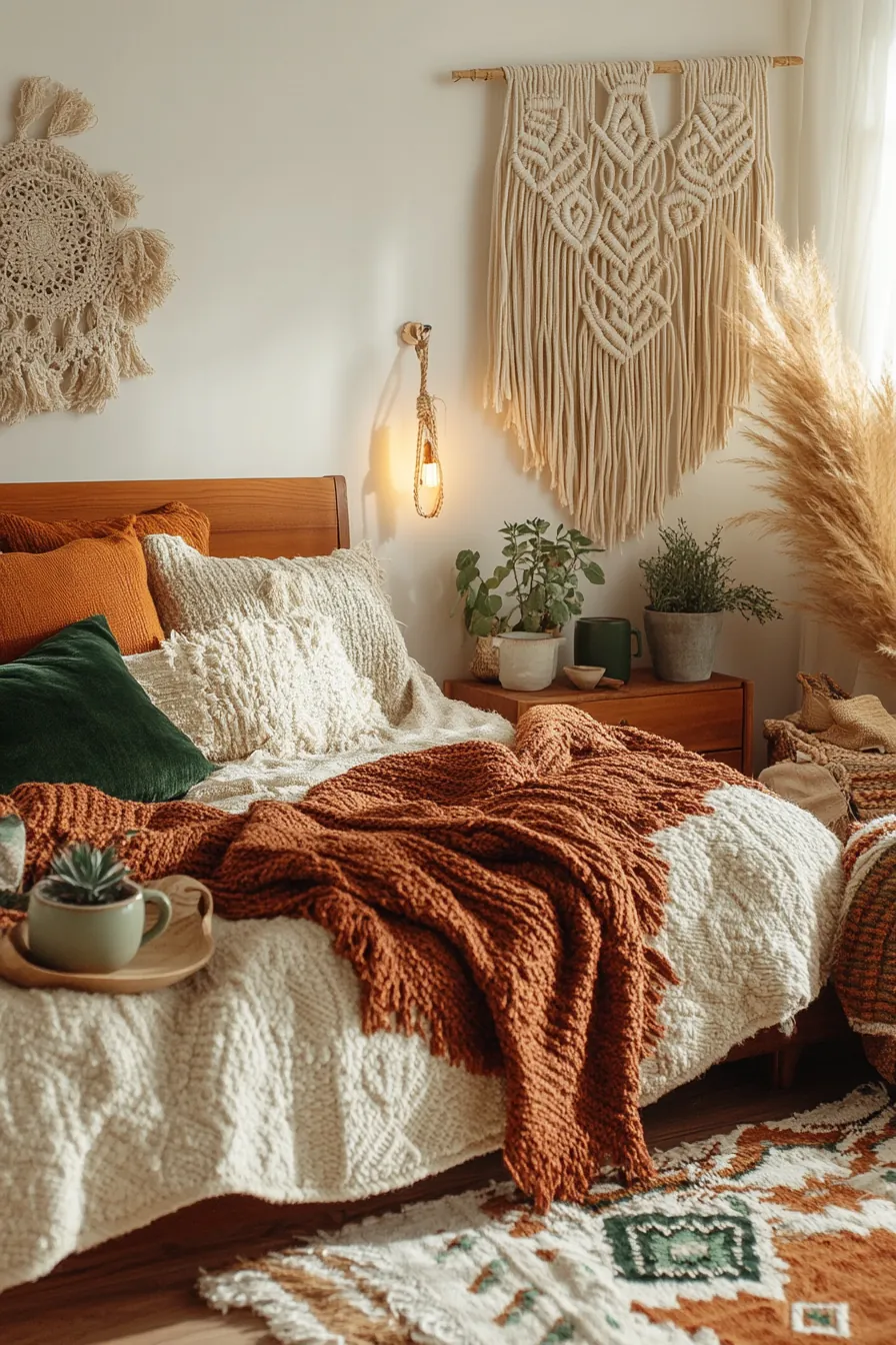 Create a Cozy Earthy Tones Boho Bedroom Fall Styling for Ultimate Comfort