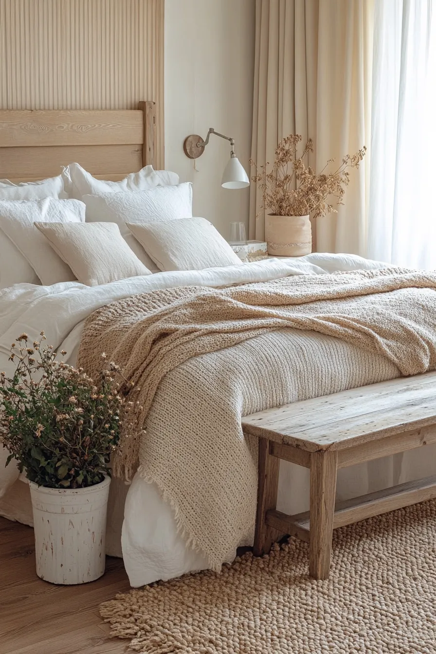 Create a Cozy Warm Neutral Tones Cottage Bedroom for Relaxing Evenings