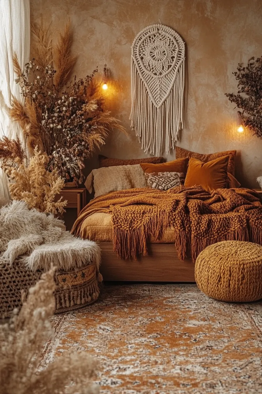 Create a Serene Space Using Fall Themed Bohemian Bedroom Accents