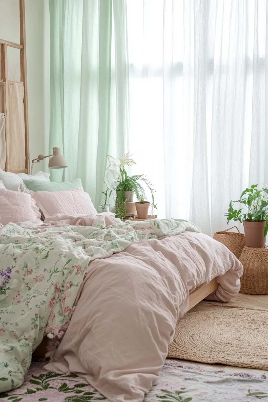 Create a Soft Pastel Sustainable Bedroom Spring Oasis with Natural and Earthy Touches