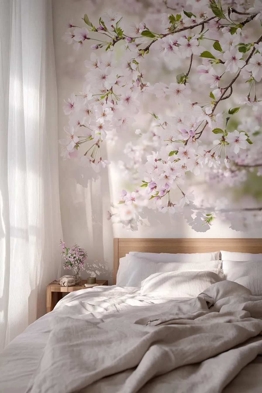 Create a Tranquil Escape with Floral Spring Mural Bedroom Ideas
