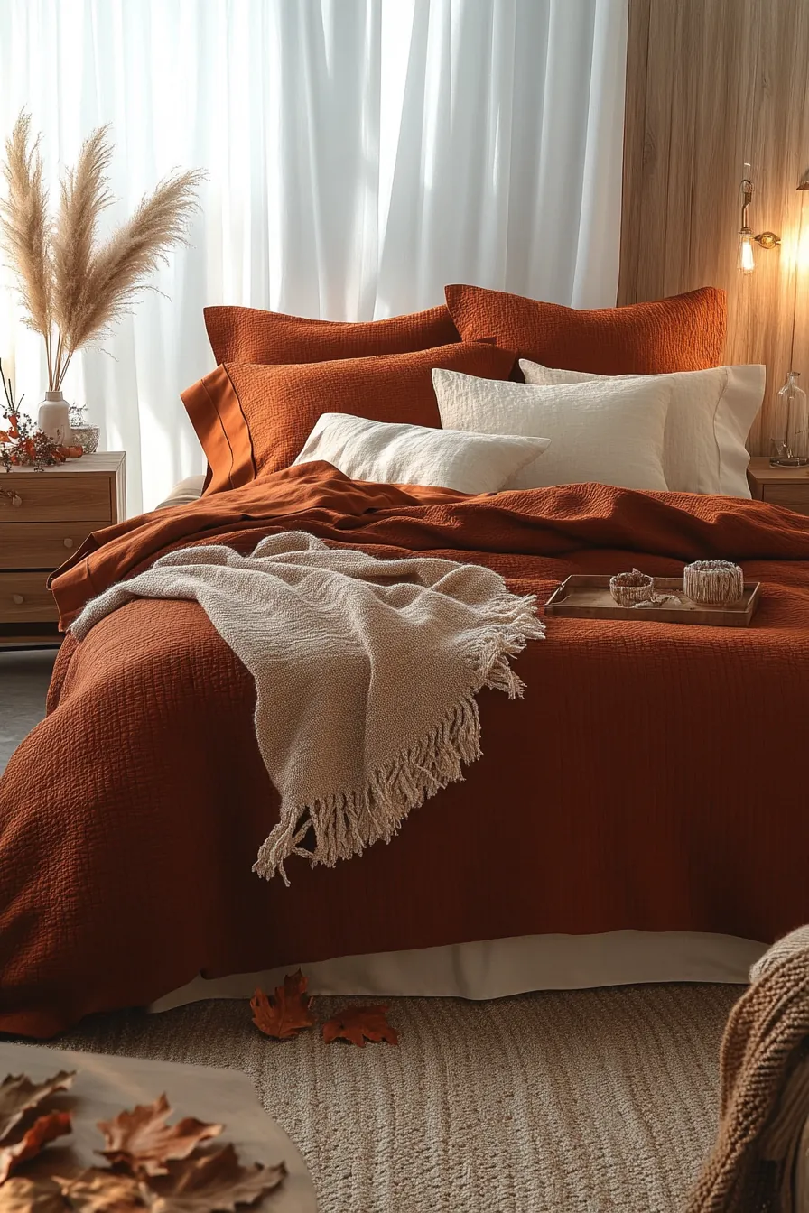 Create a Warm Sanctuary Featuring an Earthy Fall Bedding Ensemble