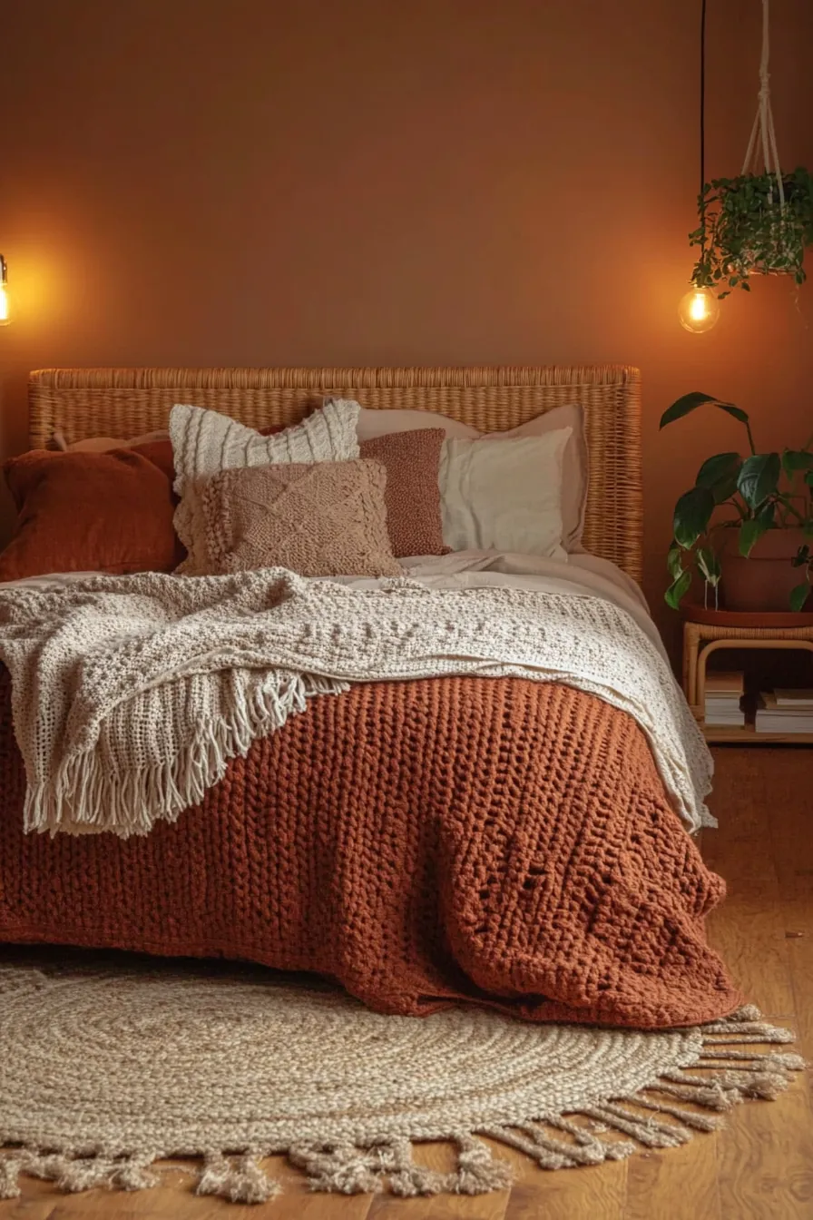 Create a compact bedroom warm earthy fall tones retreat in small spaces