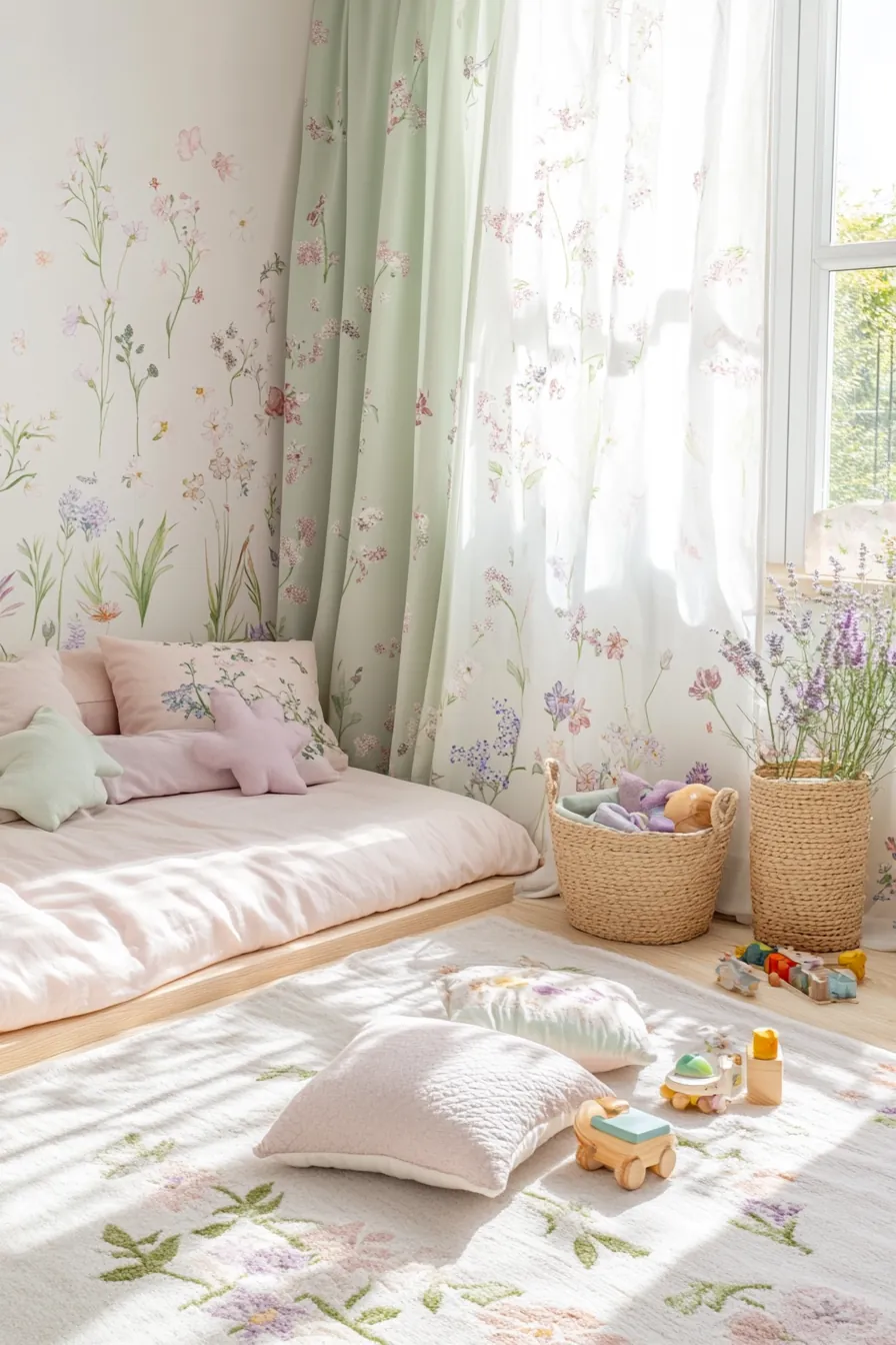 Create a joyful atmosphere with floral spring room decorations kids bedroom style