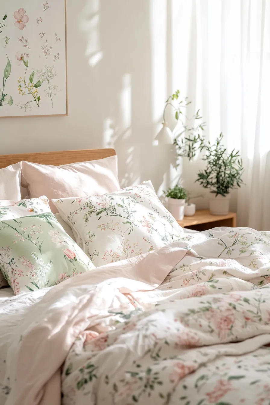 Create a serene atmosphere with fresh spring floral bedroom textiles in wellness bedrooms
