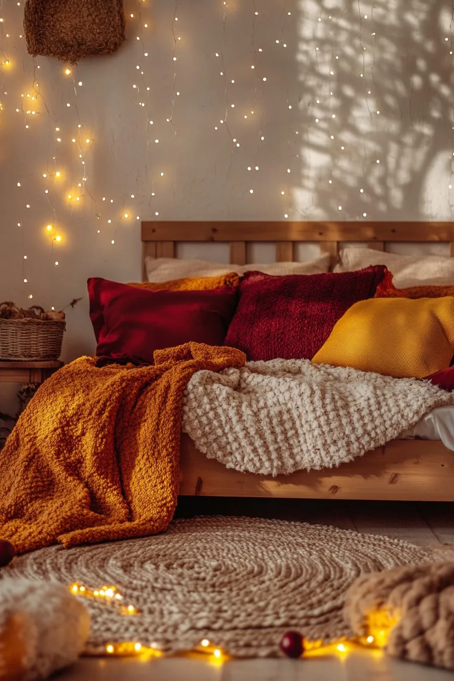 Create a snug retreat using warm fall bedroom cozy ambient illumination styles