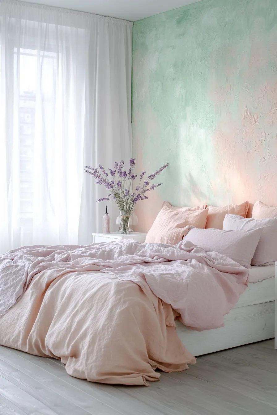 Create a tranquil retreat with pastel summer bedroom accent wall decor styles