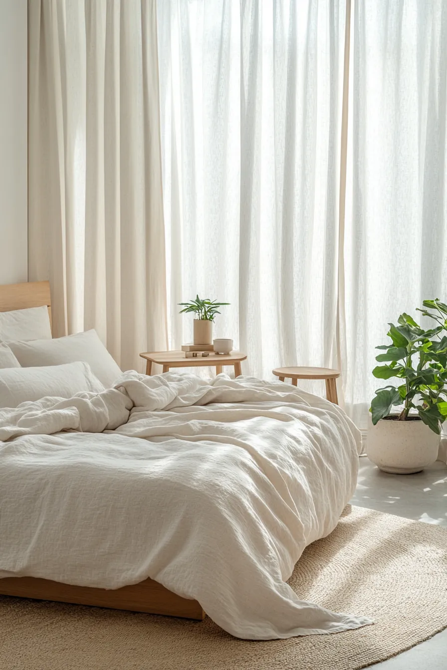 Create serene spaces using lightweight linen bedding for summer minimalism