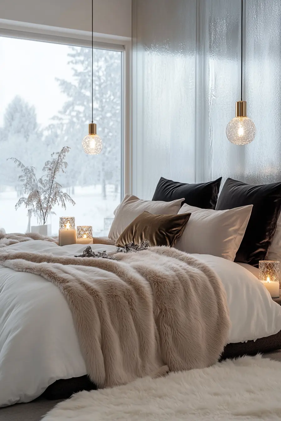 Create serene vibes with elegant winter bedroom styling inspiration