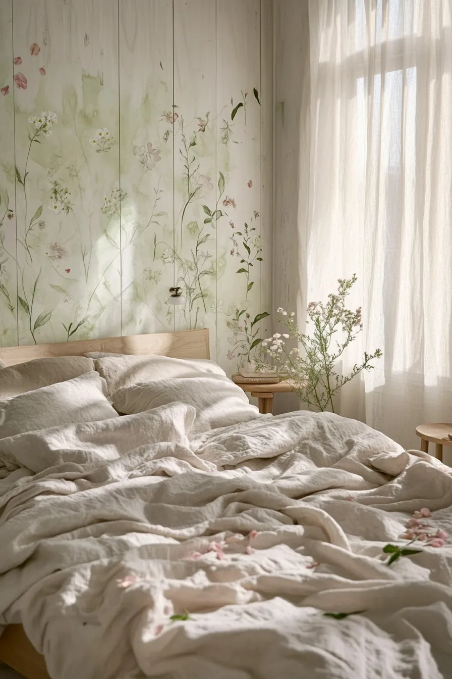 Create serene vibes with fresh spring botanical bedroom walls design ideas