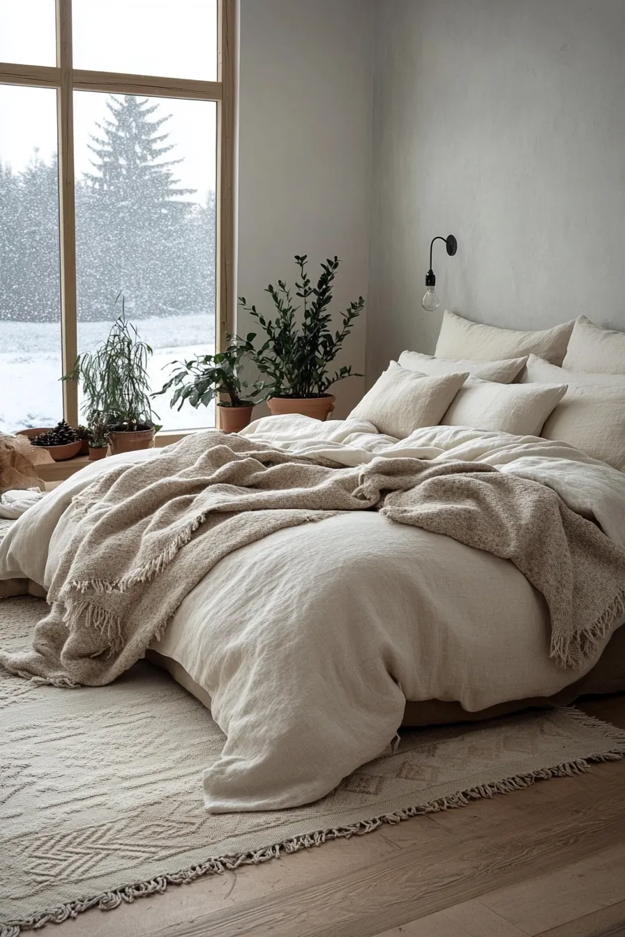Create warmth with minimalist winter bedroom layering ideas
