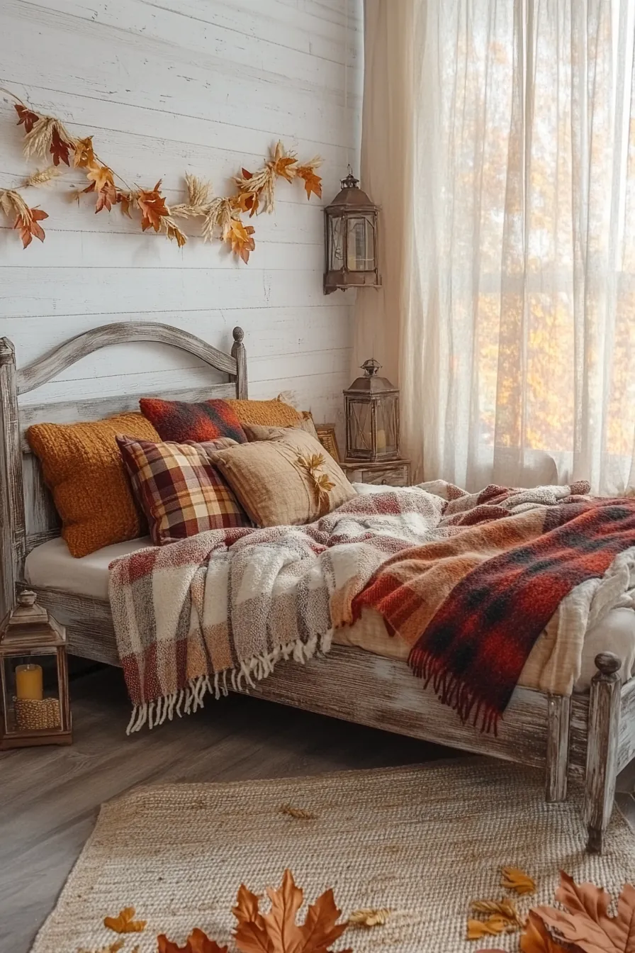 Create warmth with rustic autumn cottage bedroom accents and decor