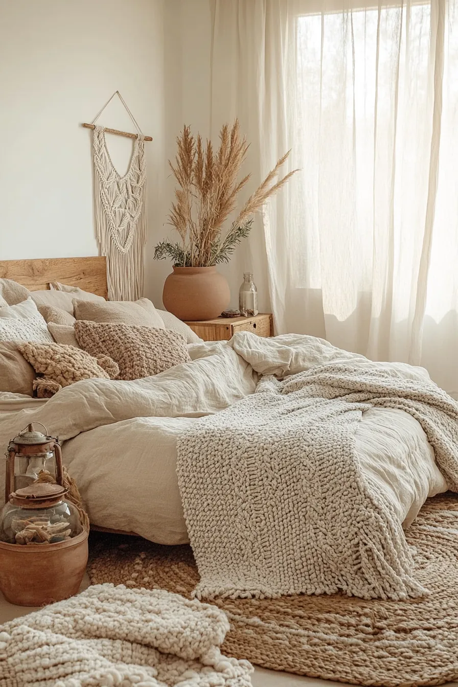 Creating Textured Neutral Fall Bedroom Vibes for a Cozy Boho Chic Retreat