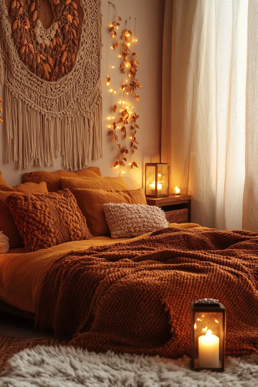 Creating Warmth using Autumn Boho Bedroom Cozy Accents