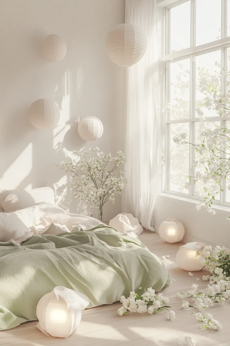 Creating a peaceful minimalist spring bedroom with tranquil lights for ultimate
