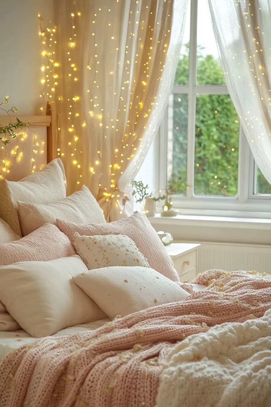 Dreamy Summer Fairy Lights Bedroom Decor Ideas for Girls Bedroom