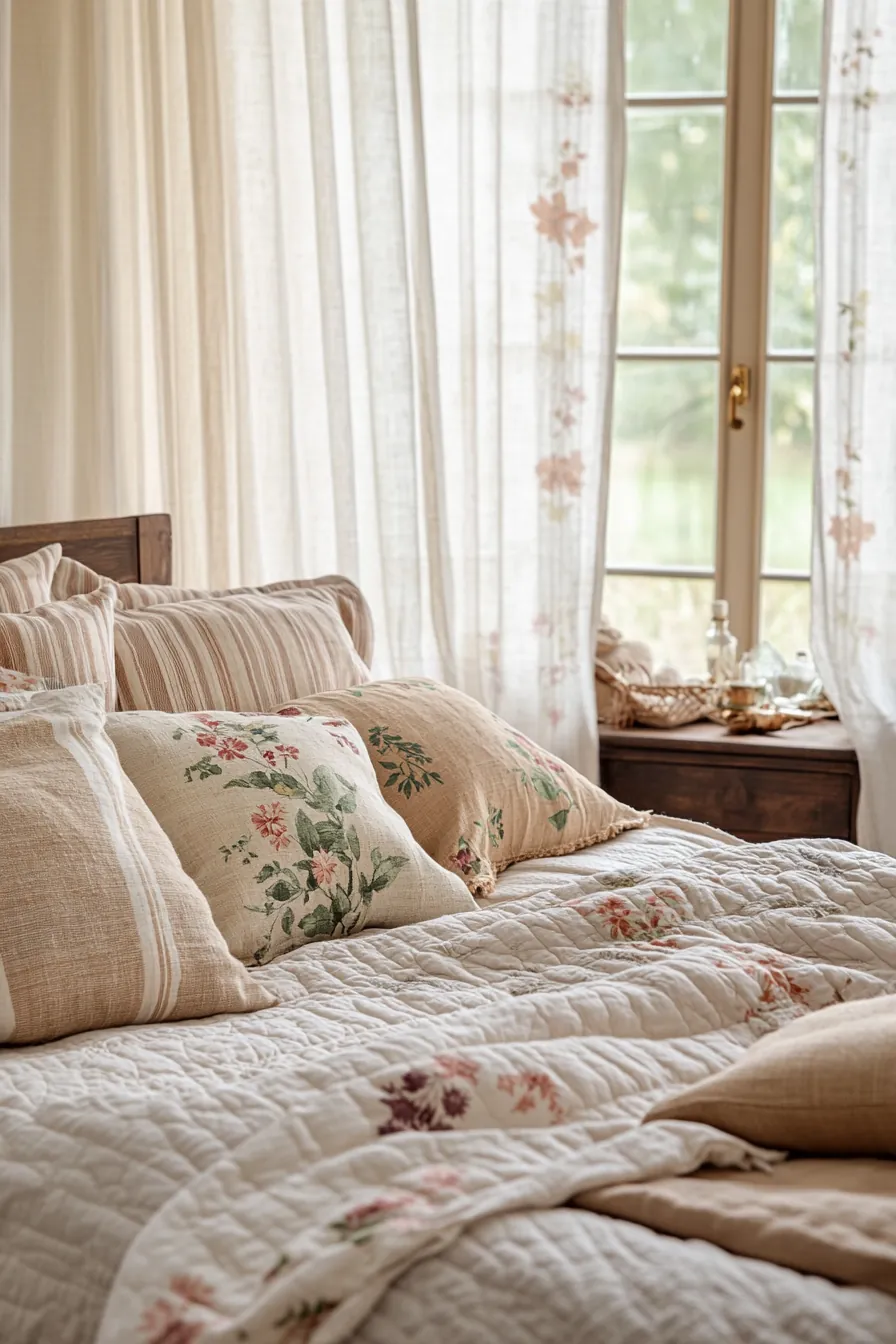 Elegant Rustic Summer Cottage Bedroom Textiles for a Cozy Retreat