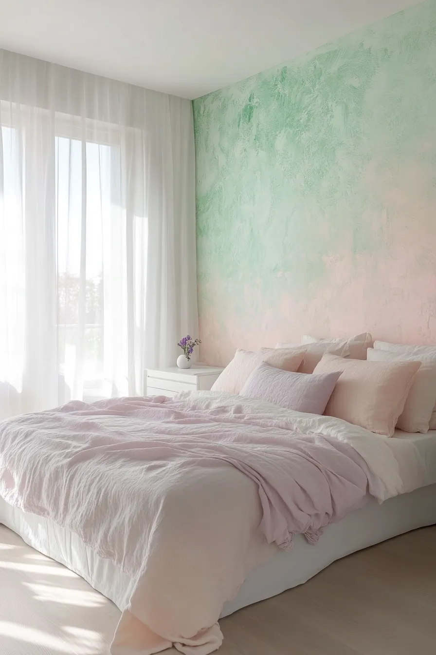 Elegant pastel summer bedroom accent wall decor ideas for a refreshing vibe