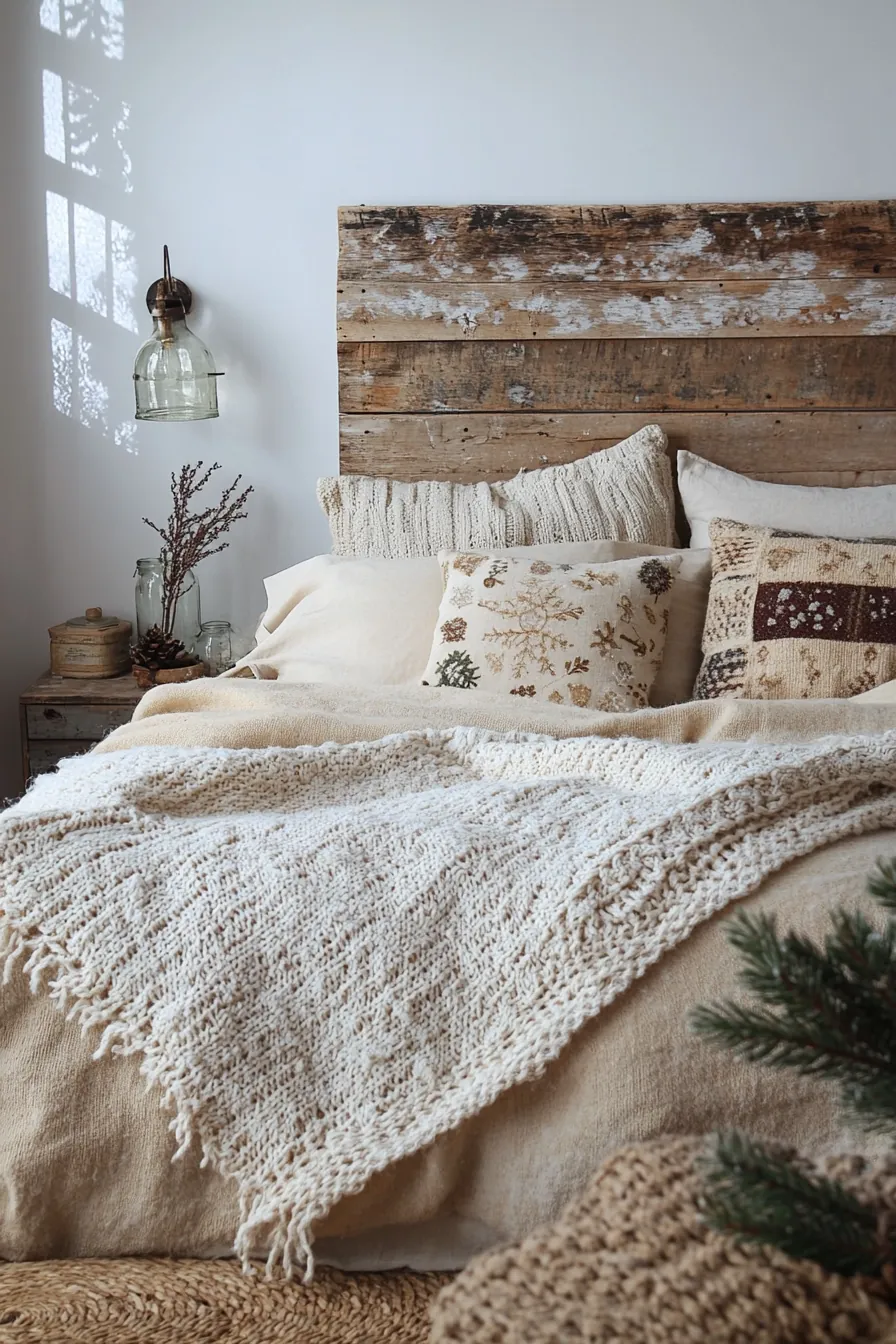 Elegant upcycled winter bedroom decor ideas blending warmth and eco friendly style