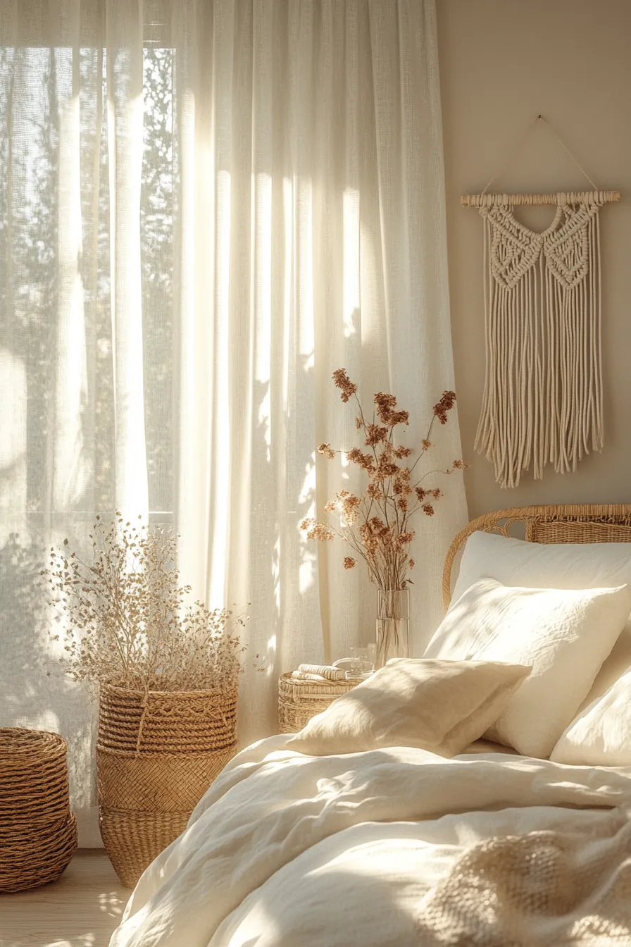 Elevate Bedroom Style Using Soft Neutral Boho Spring Aesthetics