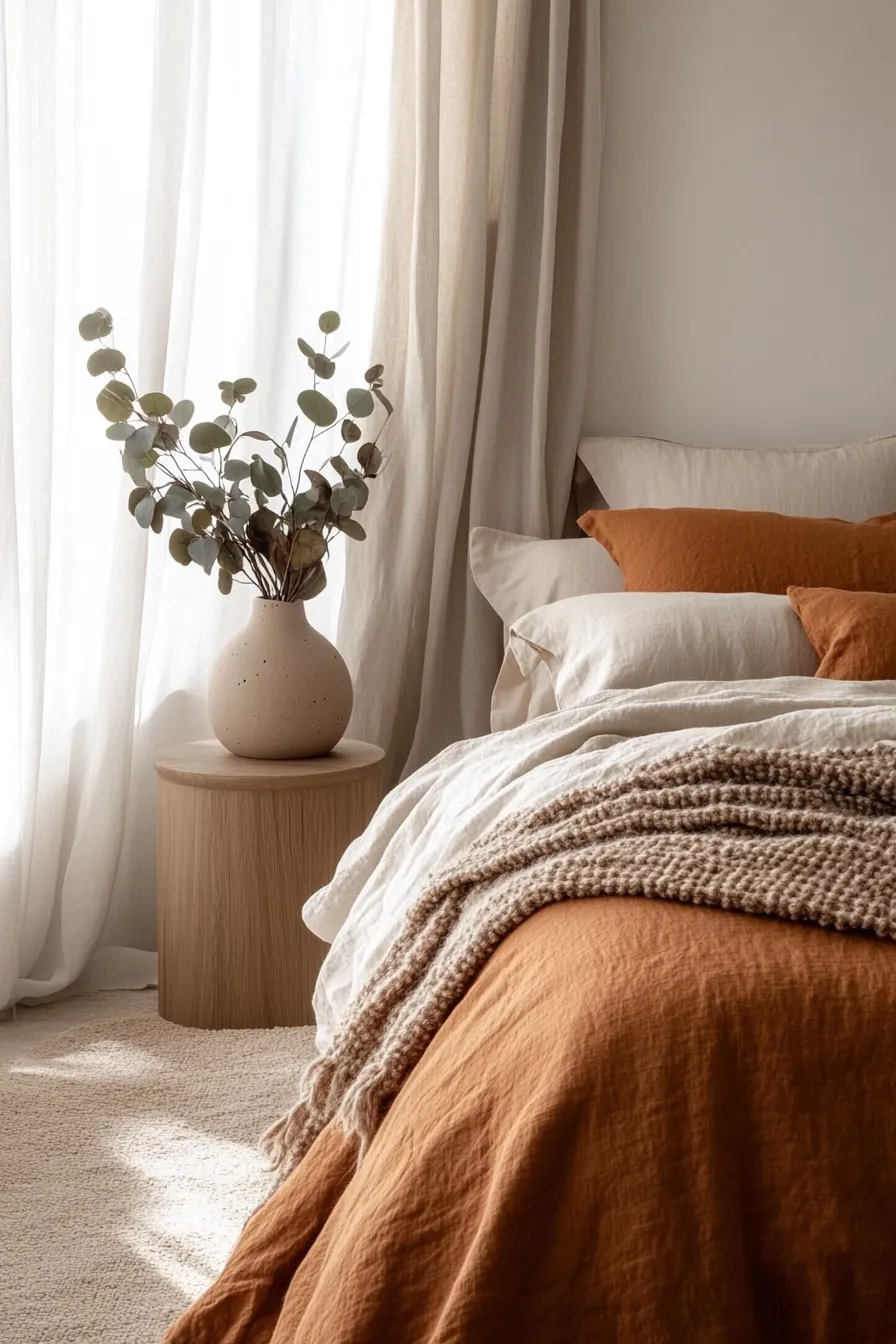 Elevate Relaxation in a Minimalist Fall Color Palette Bedroom Sanctuary
