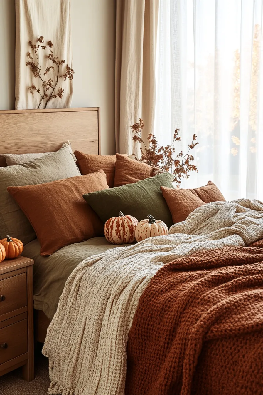 Elevate Relaxation with Earth Tone Fall Bedroom Styling and Warm Natural Hues
