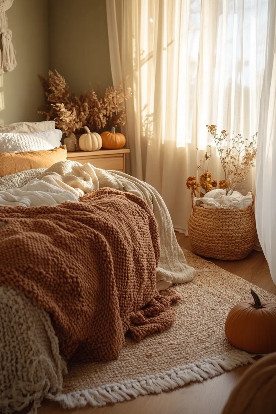 Elevate Seasonal Style in an Earth Toned Bedroom for Fall Vibes