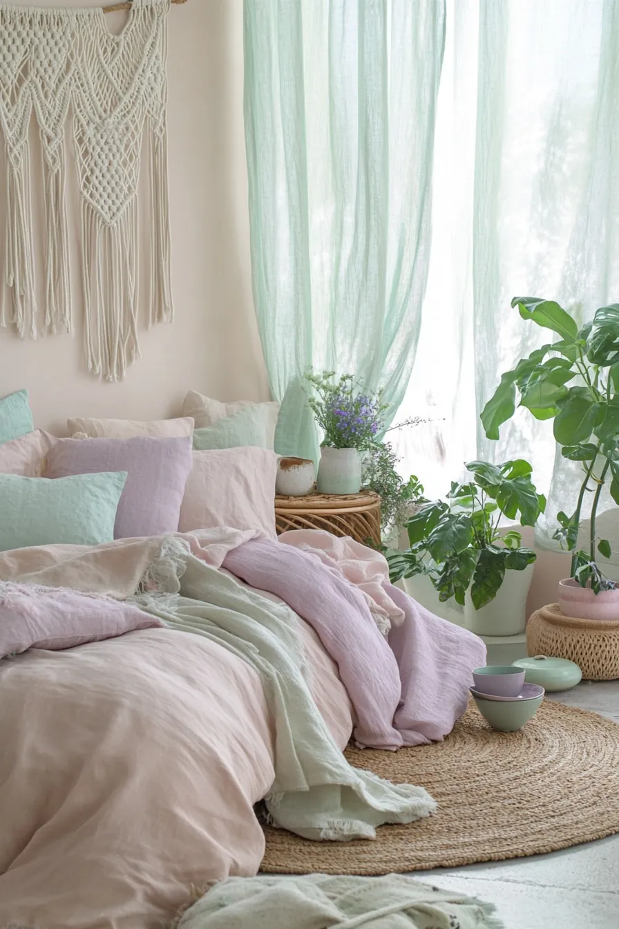 Elevate Your Rest with Relaxing Summer Pastel Bohemian Bedroom Decor