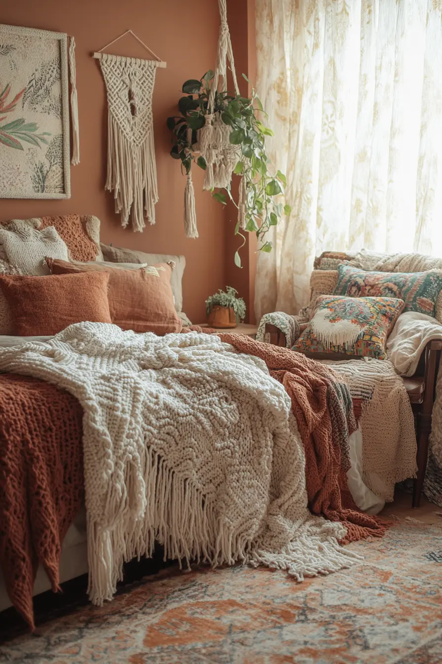 Elevate Your Space with Textured Throws and Pillows in Boho Style