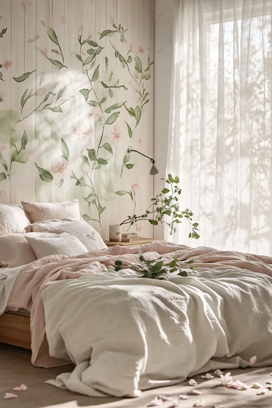 Elevate your retreat featuring fresh spring botanical bedroom walls decor