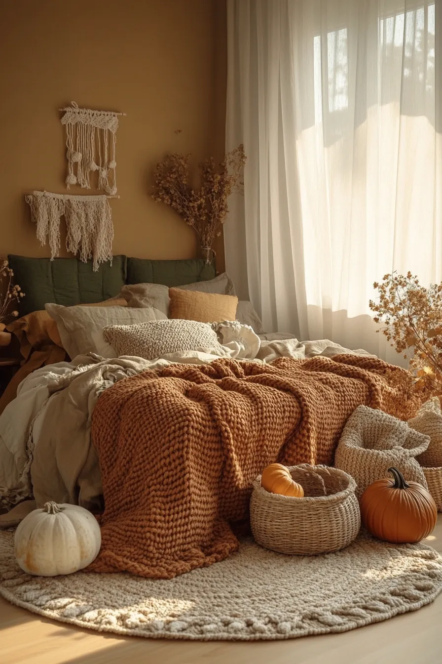 Embrace Warmth and Texture in an Earth Toned Bedroom for Fall Vibes