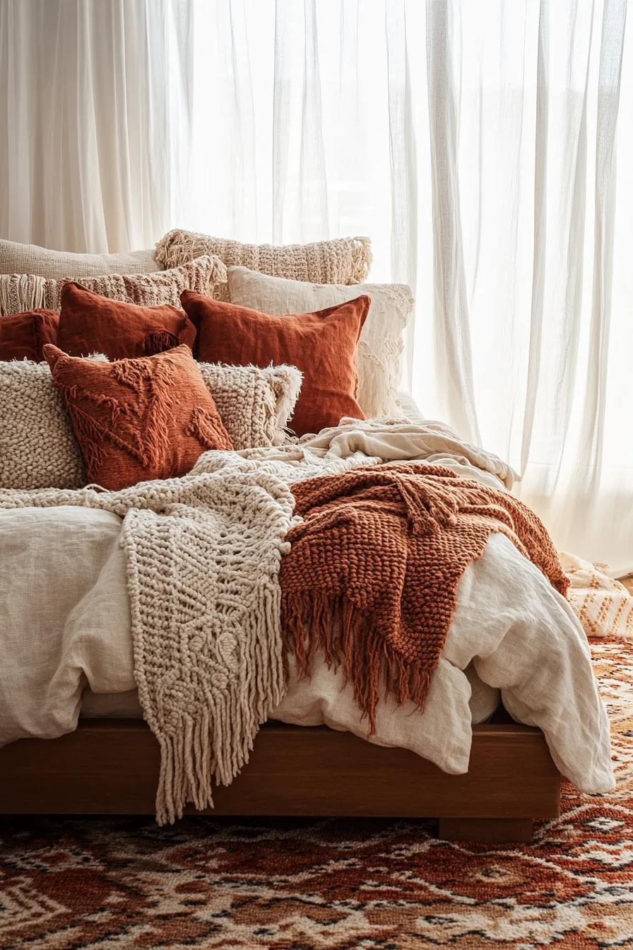 Embrace warmth with boho chic layered winter textiles in bedrooms