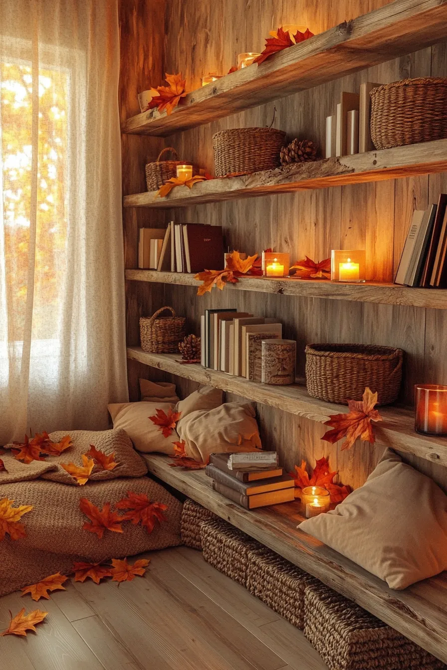 Enhance Cozy Vibes with Autumn Rustic Bedroom Shelving Designs